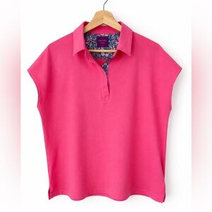 Simons Pink Liberty Fabric "Mamie" Floral Accent Polo - Large
